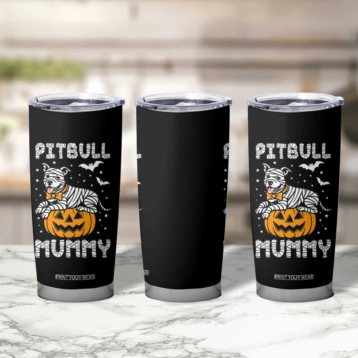 Halloween Dog Lover Tumbler Cup Funny Pitbull Mummy TS12 Print Your Wear