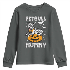 Halloween Dog Lover Youth Sweatshirt Funny Pitbull Mummy TS12 Dark Heather Print Your Wear