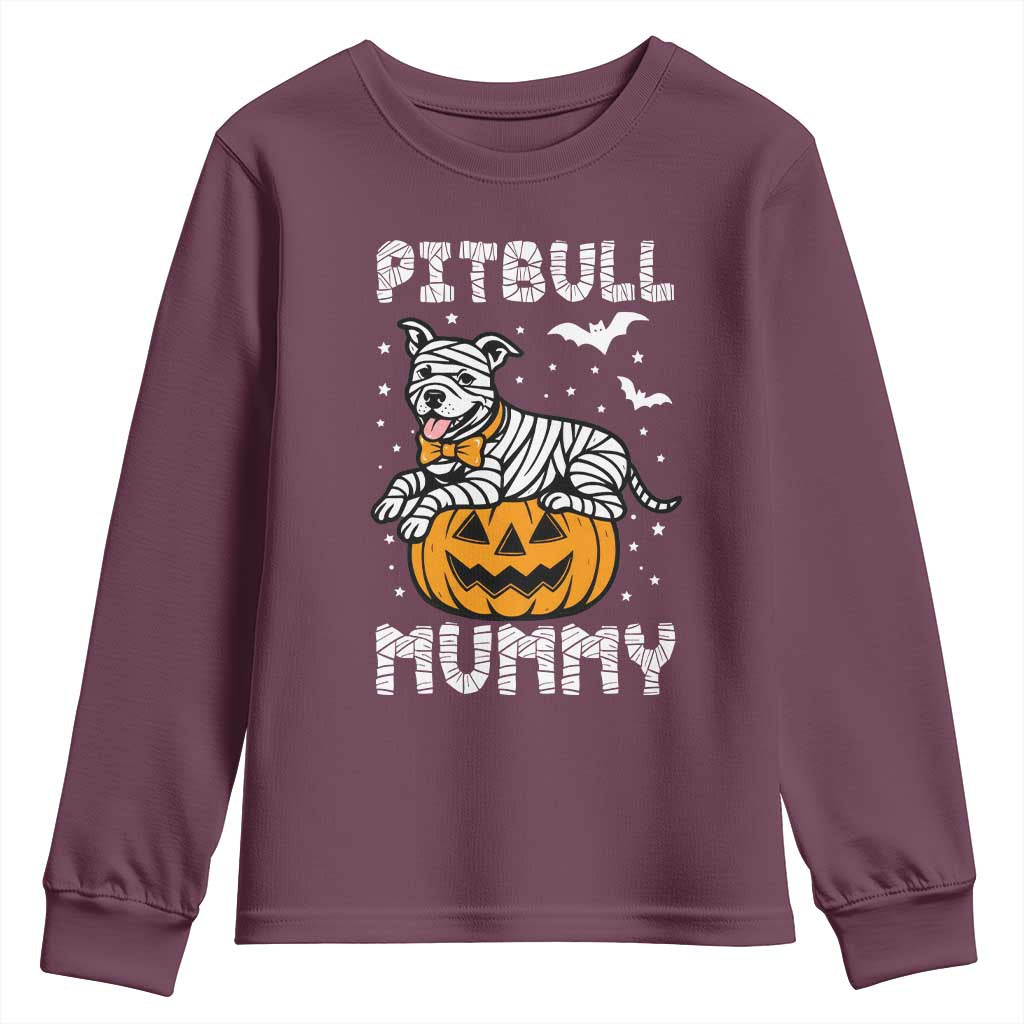 Halloween Dog Lover Youth Sweatshirt Funny Pitbull Mummy TS12 Maroon Print Your Wear