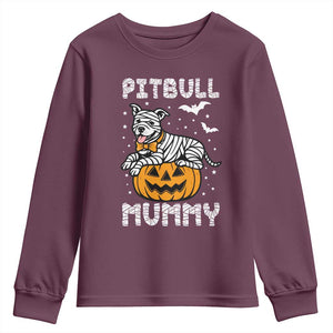 Halloween Dog Lover Youth Sweatshirt Funny Pitbull Mummy TS12 Maroon Print Your Wear