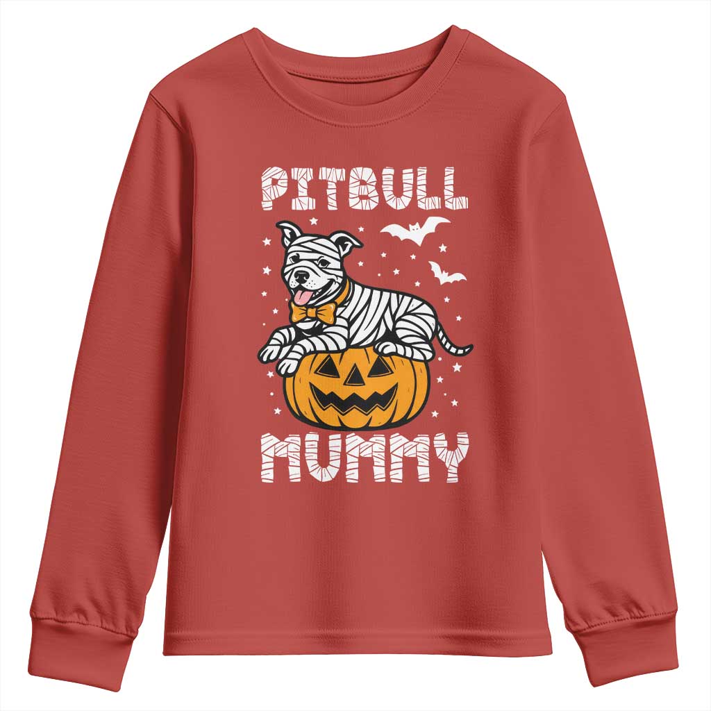 Halloween Dog Lover Youth Sweatshirt Funny Pitbull Mummy TS12 Red Print Your Wear