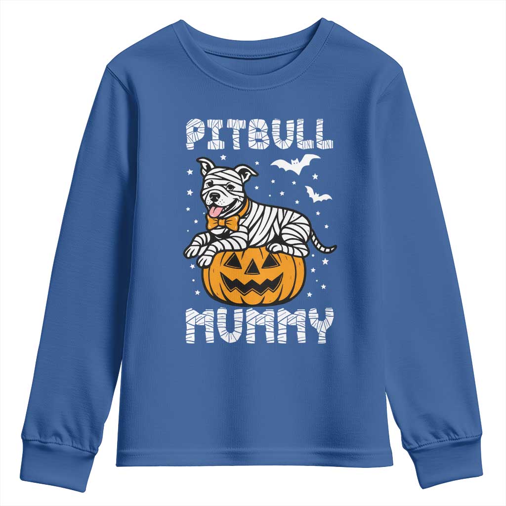 Halloween Dog Lover Youth Sweatshirt Funny Pitbull Mummy TS12 Royal Blue Print Your Wear