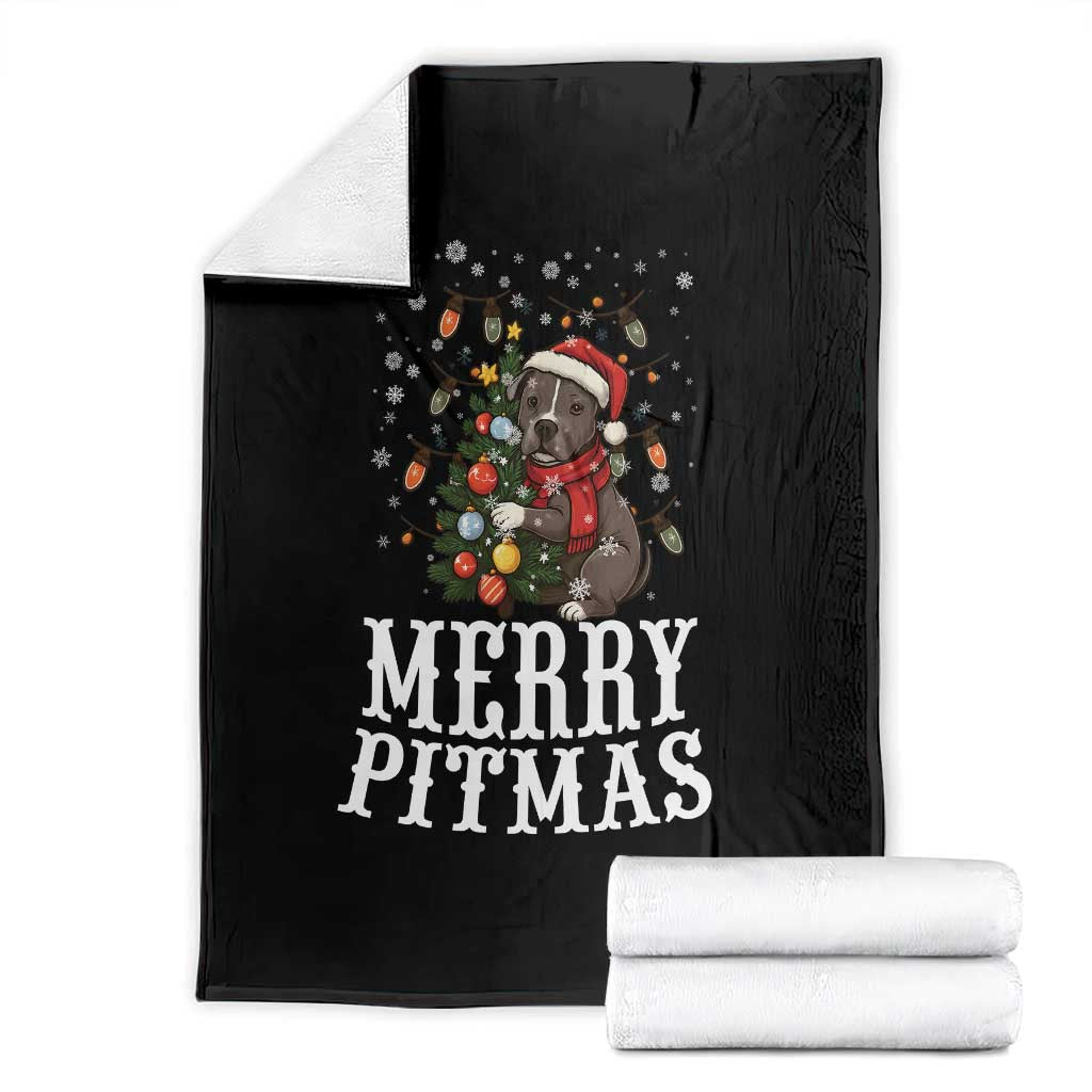 Christmas Pitbull Throw Blanket Funny Merry Pitmas Tree Hug TS12 Black Print Your Wear
