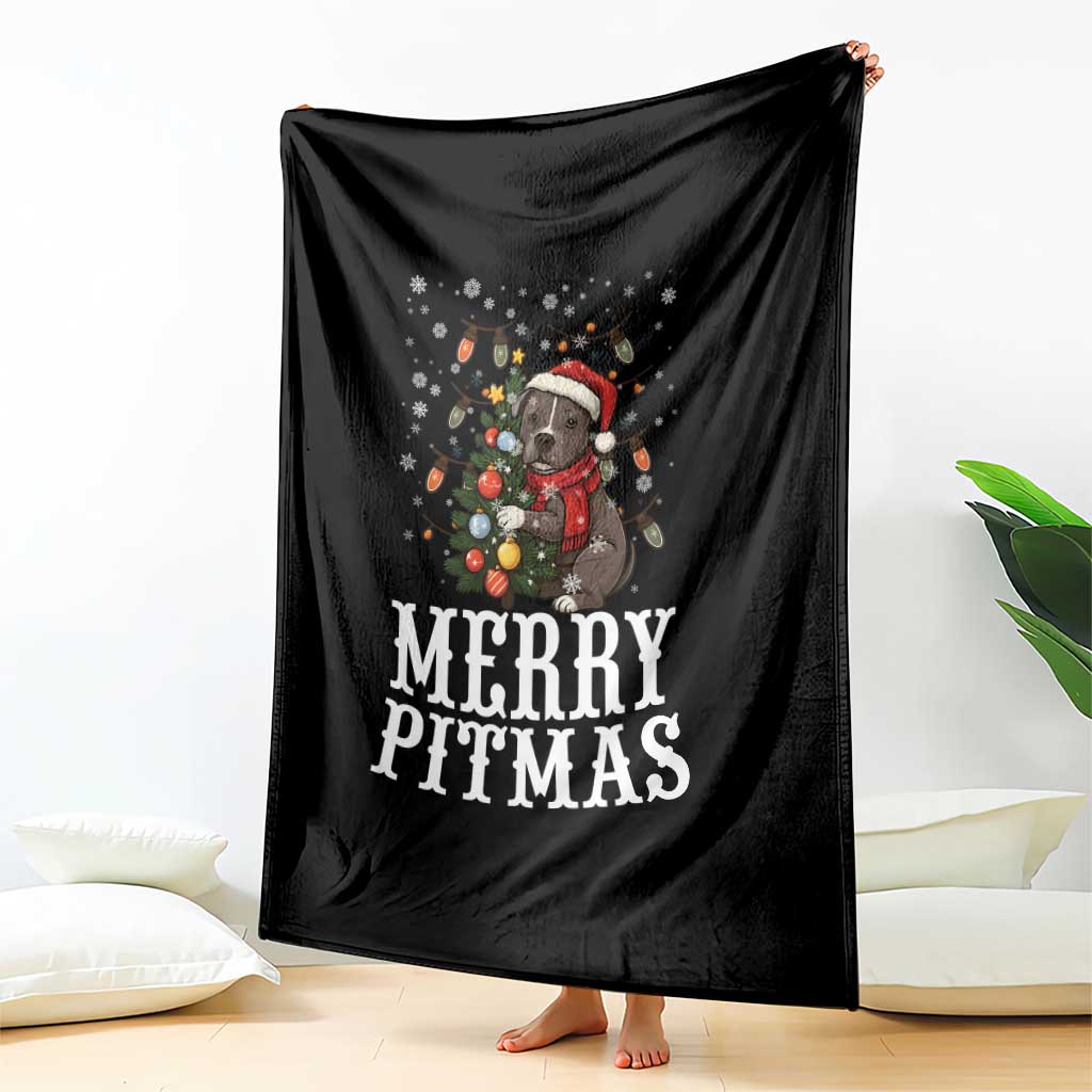 Christmas Pitbull Throw Blanket Funny Merry Pitmas Tree Hug TS12 Print Your Wear