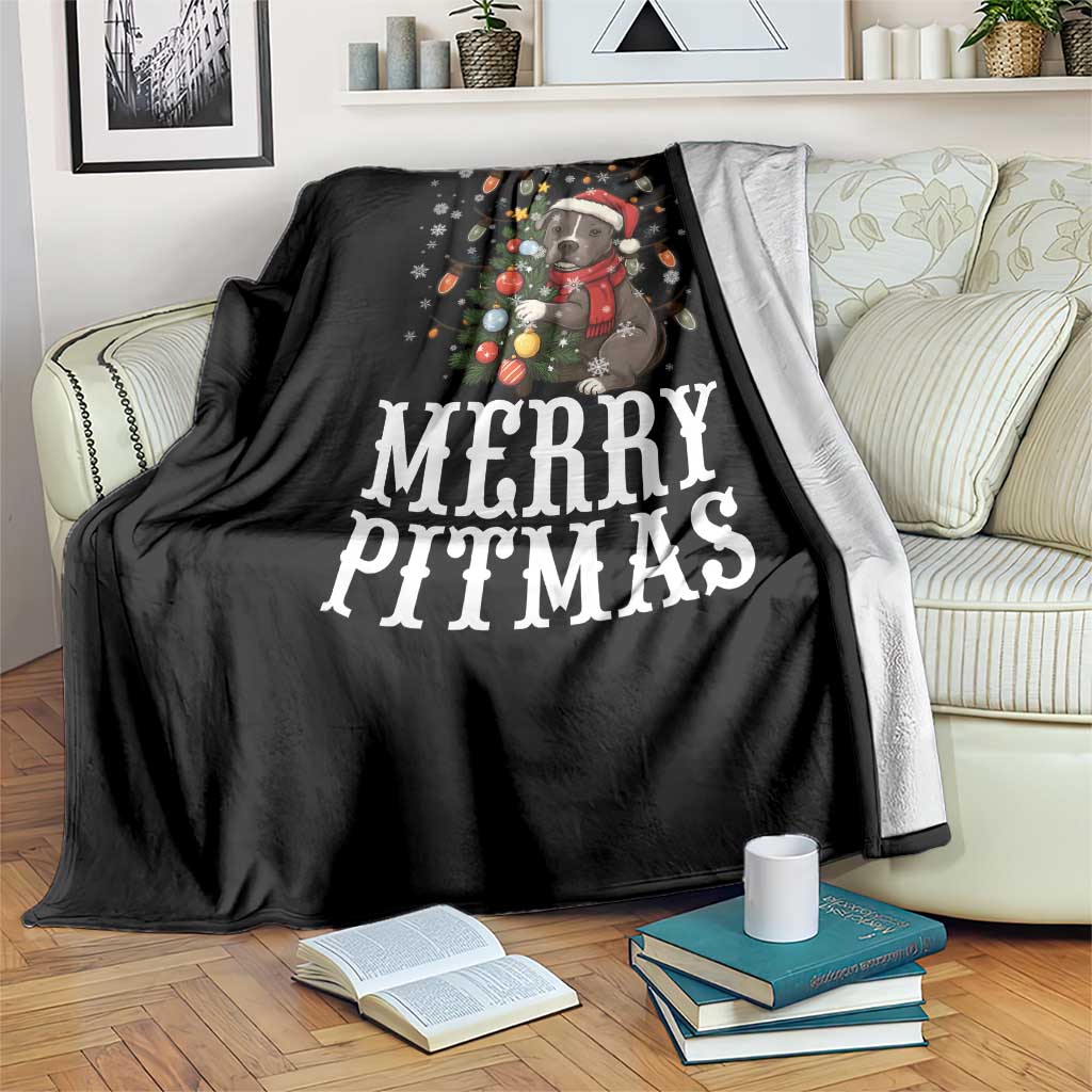Christmas Pitbull Throw Blanket Funny Merry Pitmas Tree Hug TS12 Print Your Wear