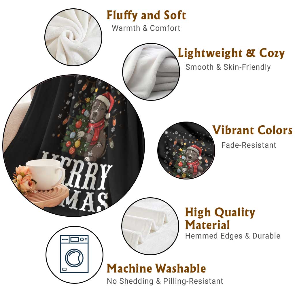 Christmas Pitbull Throw Blanket Funny Merry Pitmas Tree Hug TS12 Print Your Wear