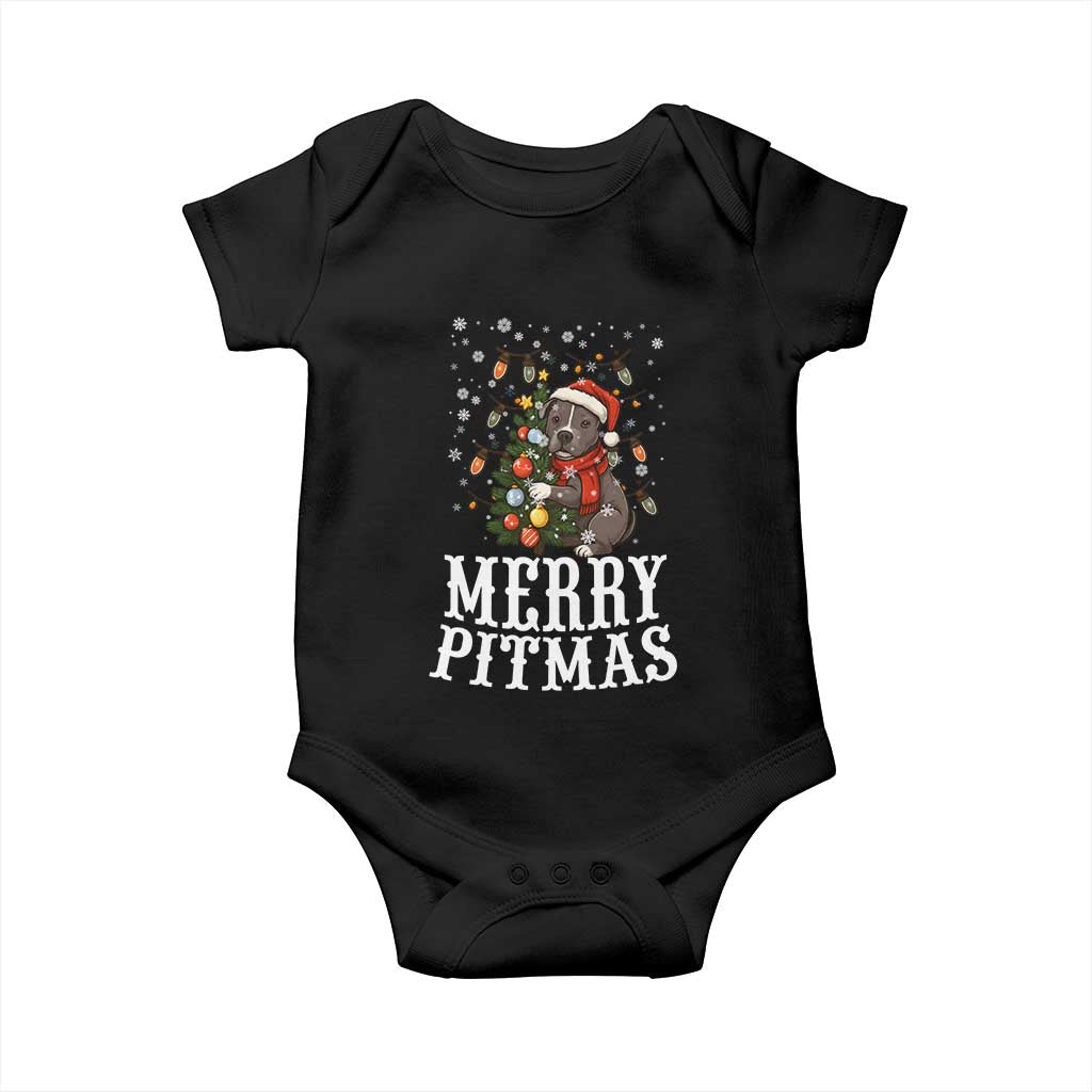 Christmas Pitbull Baby Onesie Funny Merry Pitmas Tree Hug TS12 Black Print Your Wear