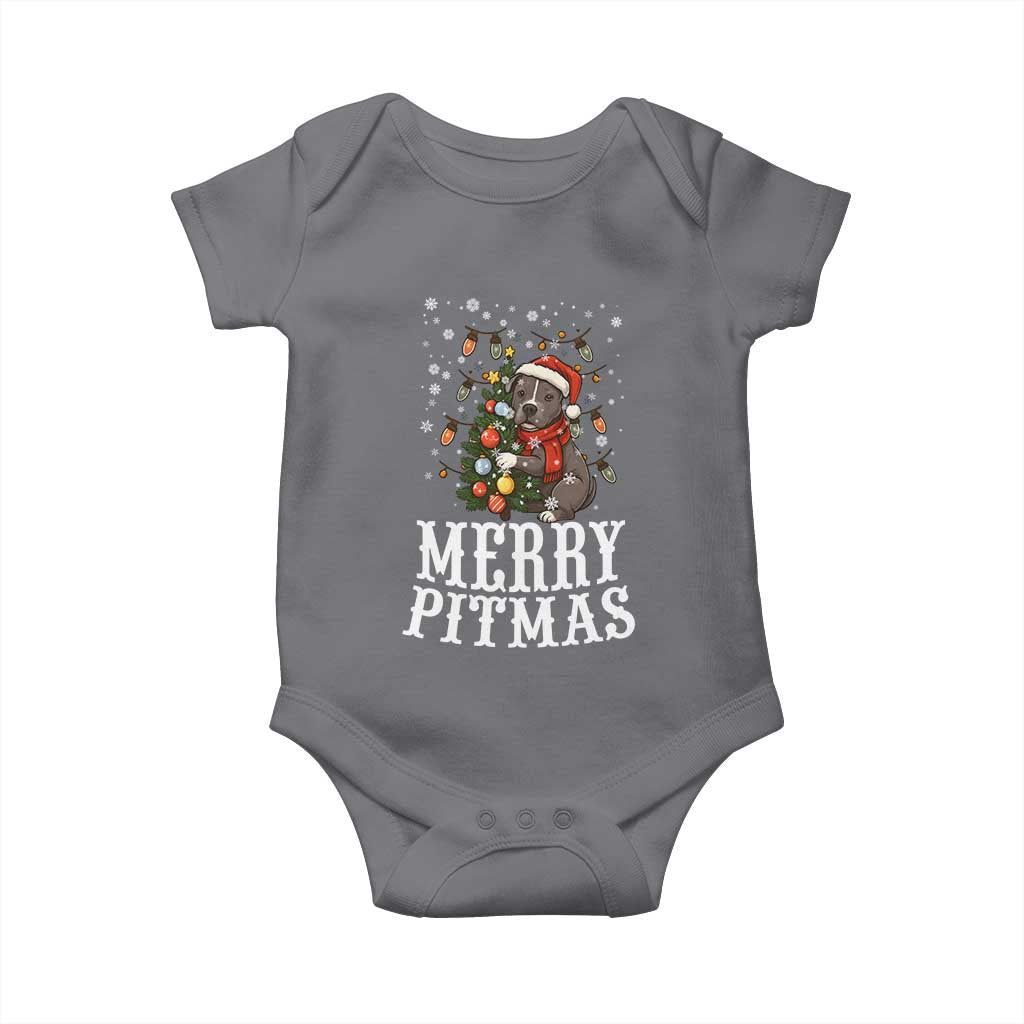 Christmas Pitbull Baby Onesie Funny Merry Pitmas Tree Hug TS12 Charcoal Print Your Wear