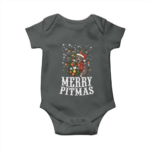 Christmas Pitbull Baby Onesie Funny Merry Pitmas Tree Hug TS12 Dark Heather Print Your Wear