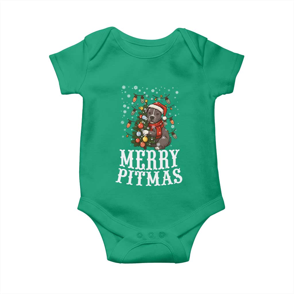Christmas Pitbull Baby Onesie Funny Merry Pitmas Tree Hug TS12 Irish Green Print Your Wear