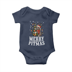 Christmas Pitbull Baby Onesie Funny Merry Pitmas Tree Hug TS12 Navy Print Your Wear