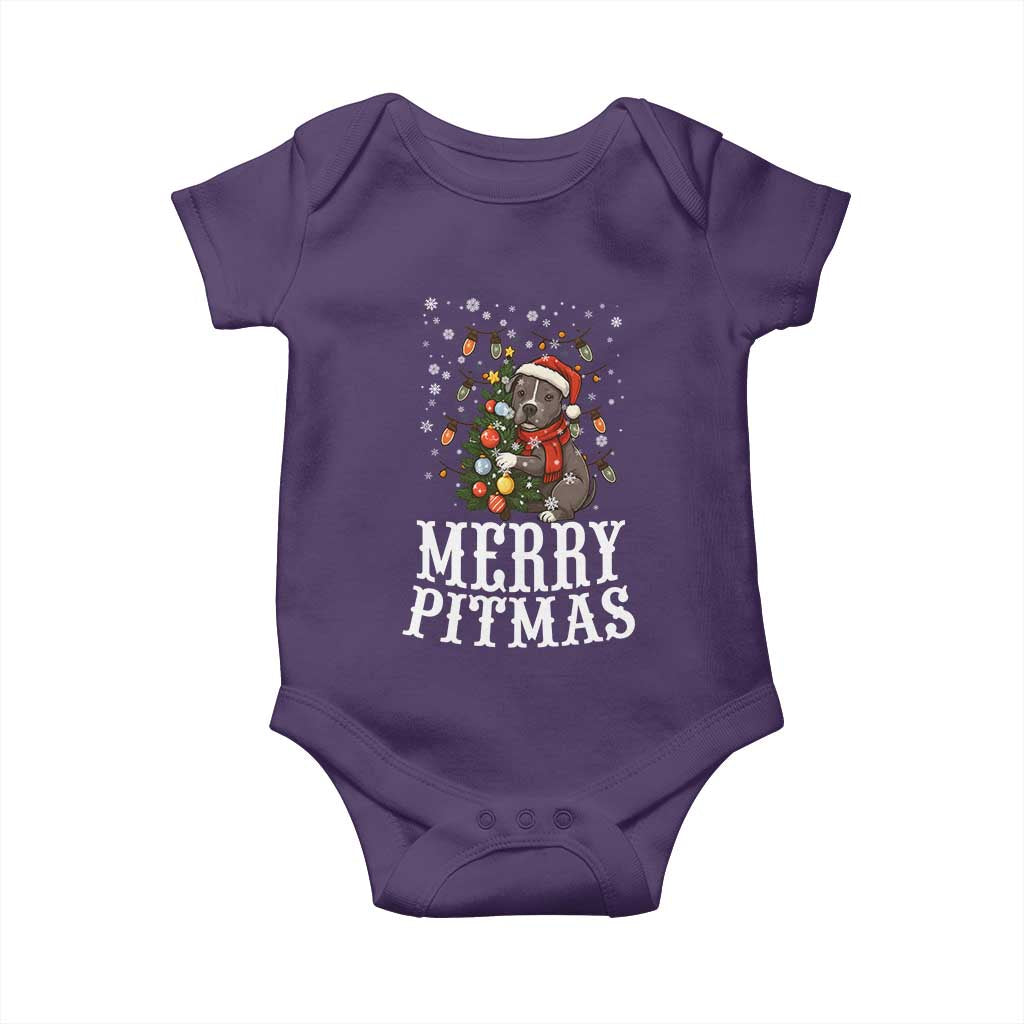 Christmas Pitbull Baby Onesie Funny Merry Pitmas Tree Hug TS12 Purple Print Your Wear