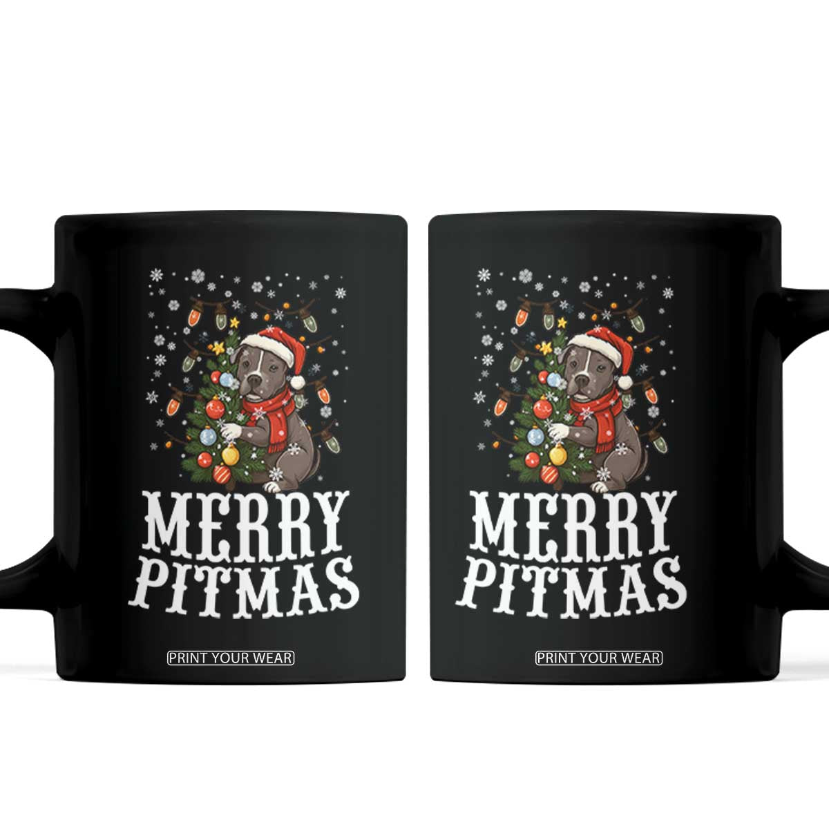 Christmas Pitbull Coffee Mug Funny Merry Pitmas Tree Hug TS12 Black Print Your Wear