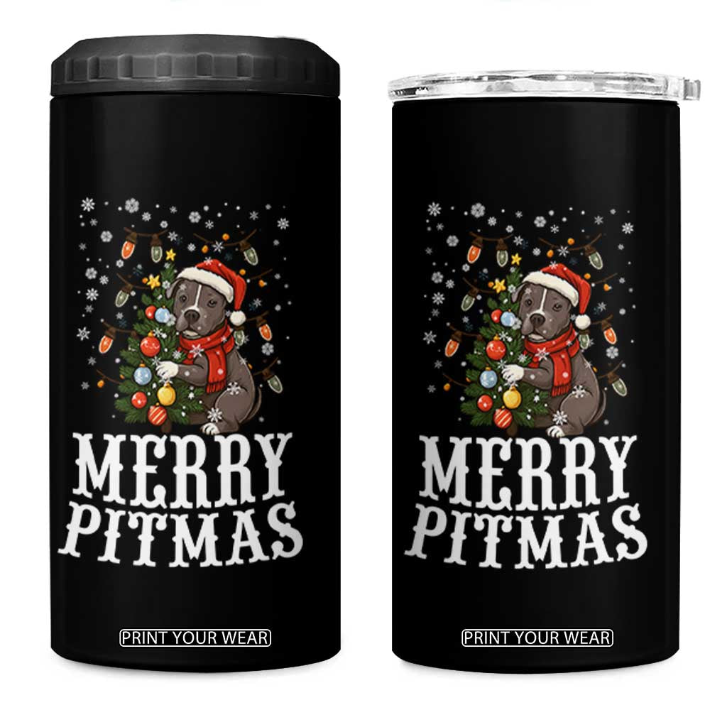 Christmas Pitbull 4 in 1 Can Cooler Tumbler Funny Merry Pitmas Tree Hug TS12 One Size: 16 oz Black Print Your Wear