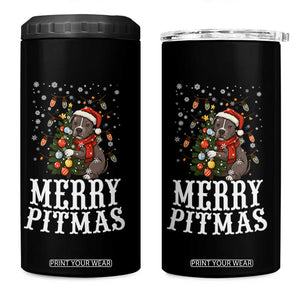 Christmas Pitbull 4 in 1 Can Cooler Tumbler Funny Merry Pitmas Tree Hug TS12 One Size: 16 oz Black Print Your Wear
