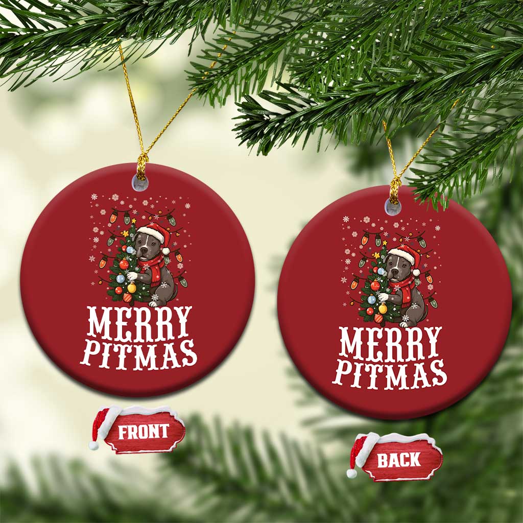 Xmas Pitbull Christmas Ornament Funny Merry Pitmas Tree Hug TS12 Circle Red Print Your Wear