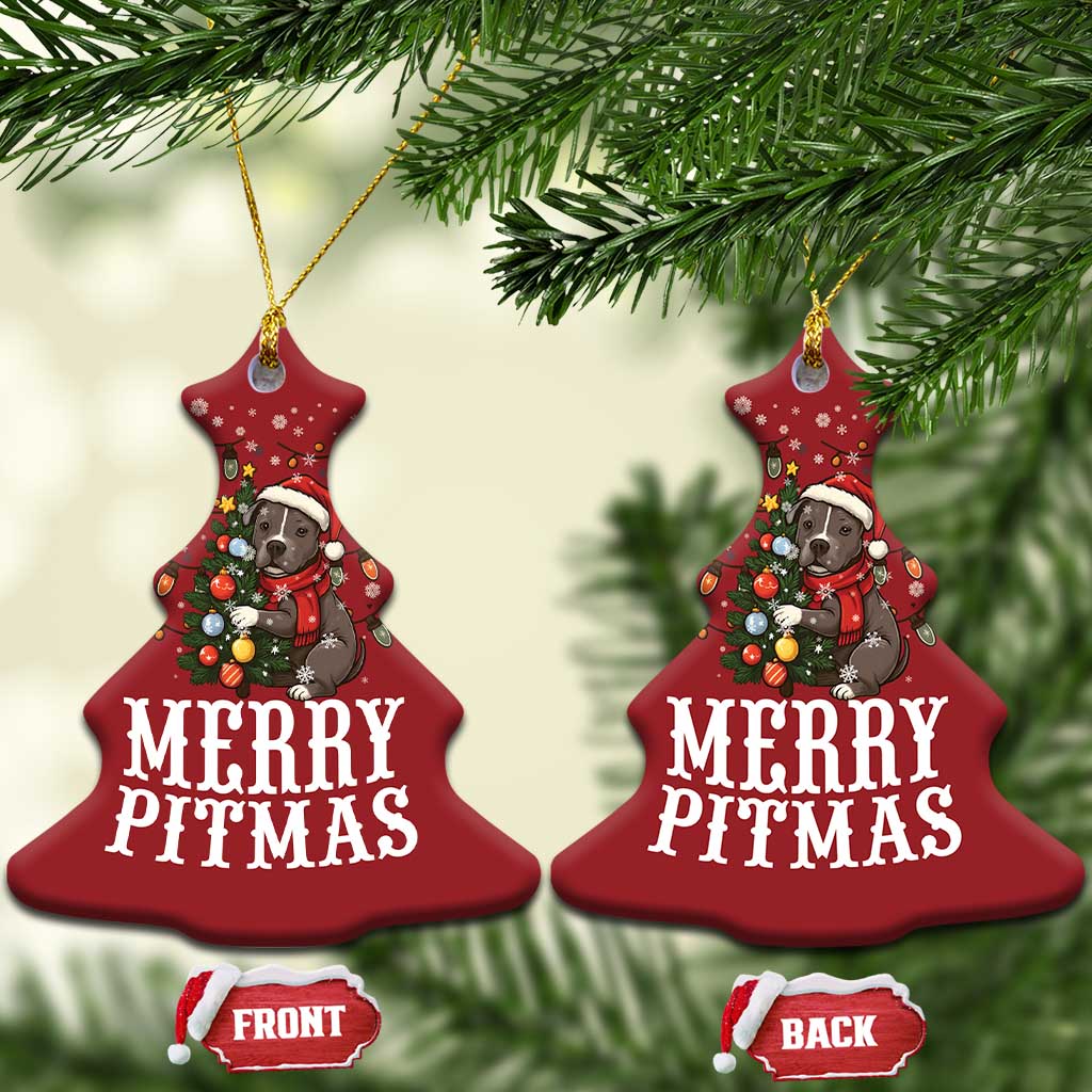 Xmas Pitbull Christmas Ornament Funny Merry Pitmas Tree Hug TS12 Christmas Tree Red Print Your Wear