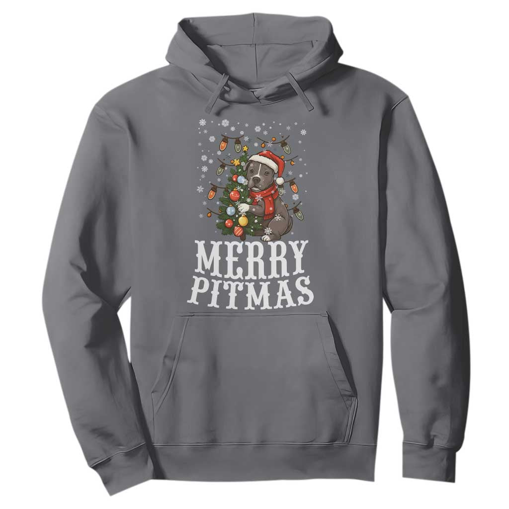 Christmas Pitbull Hoodie Funny Merry Pitmas Tree Hug TS12 Charcoal Print Your Wear