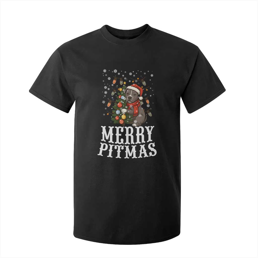 Christmas Pitbull T Shirt For Kid Funny Merry Pitmas Tree Hug TS12 Black Print Your Wear