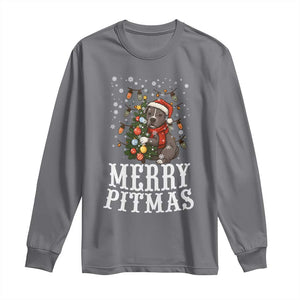 Christmas Pitbull Long Sleeve Shirt Funny Merry Pitmas Tree Hug TS12 Charcoal Print Your Wear