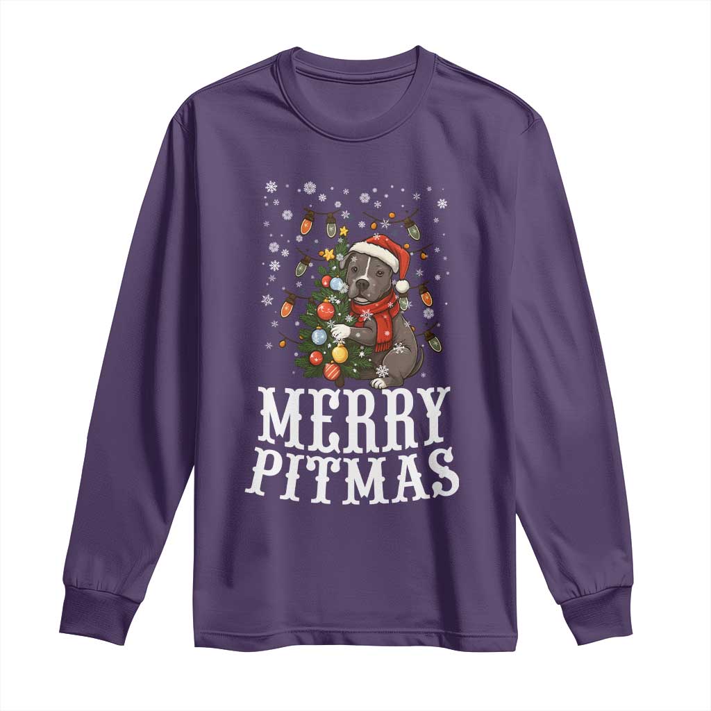 Christmas Pitbull Long Sleeve Shirt Funny Merry Pitmas Tree Hug TS12 Purple Print Your Wear