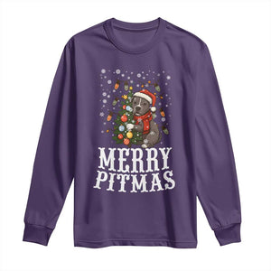 Christmas Pitbull Long Sleeve Shirt Funny Merry Pitmas Tree Hug TS12 Purple Print Your Wear