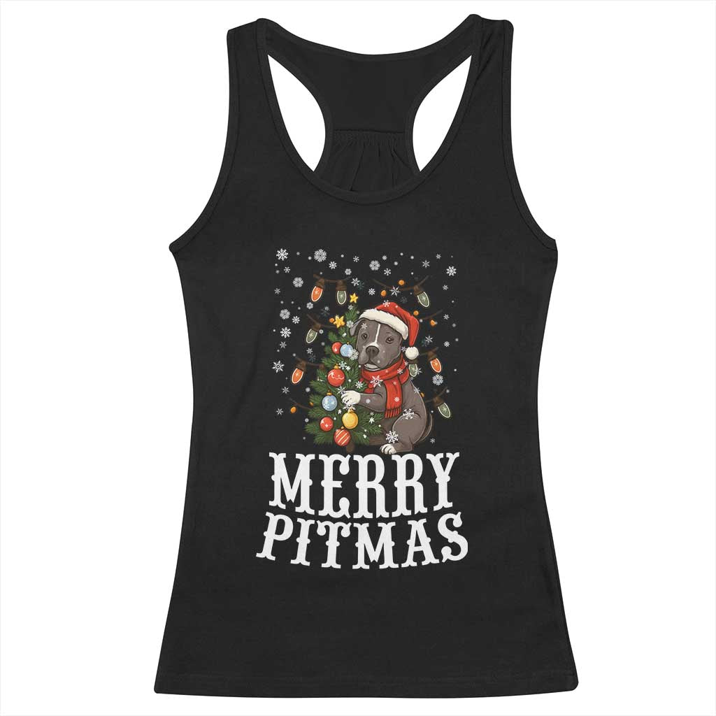 Christmas Pitbull Racerback Tank Top Funny Merry Pitmas Tree Hug TS12 Black Print Your Wear