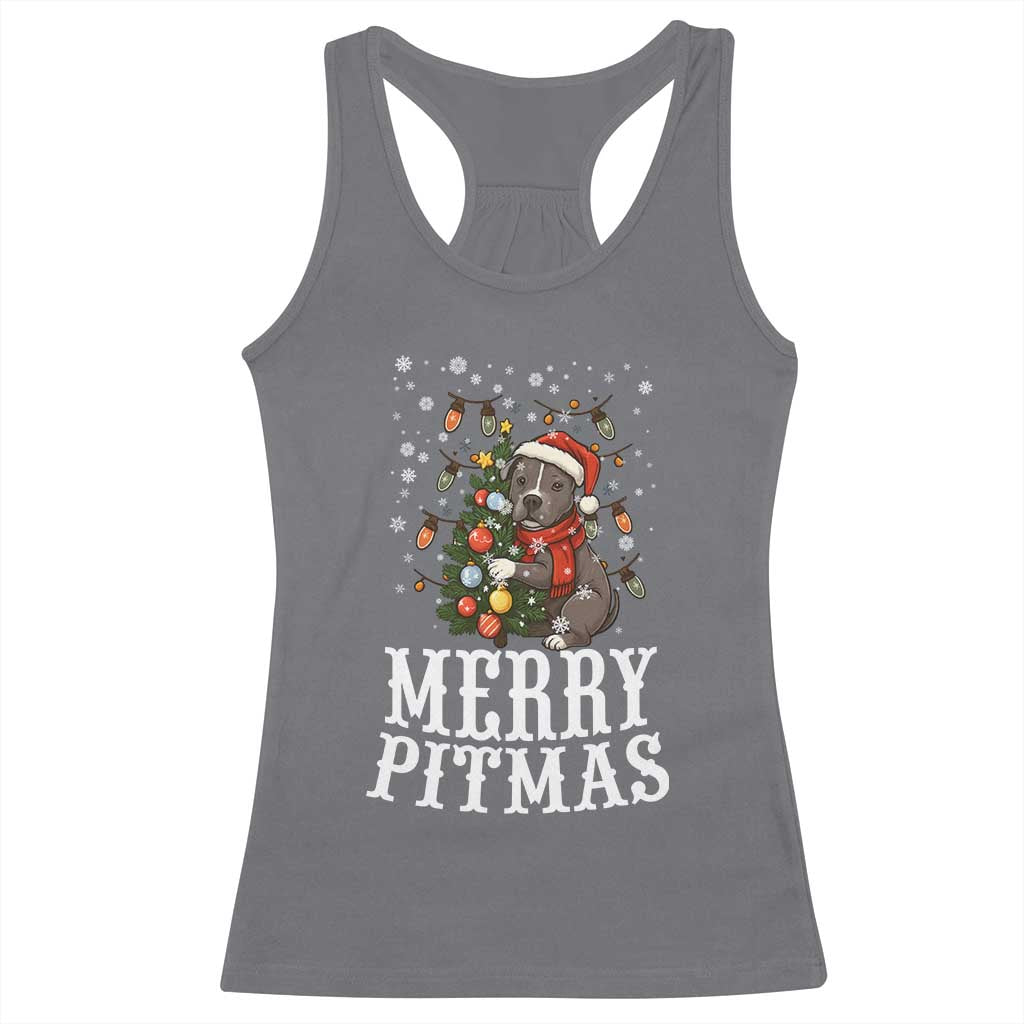 Christmas Pitbull Racerback Tank Top Funny Merry Pitmas Tree Hug TS12 Charcoal Print Your Wear