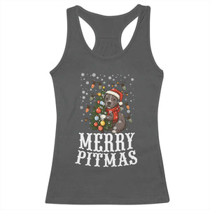 Christmas Pitbull Racerback Tank Top Funny Merry Pitmas Tree Hug TS12 Dark Heather Print Your Wear