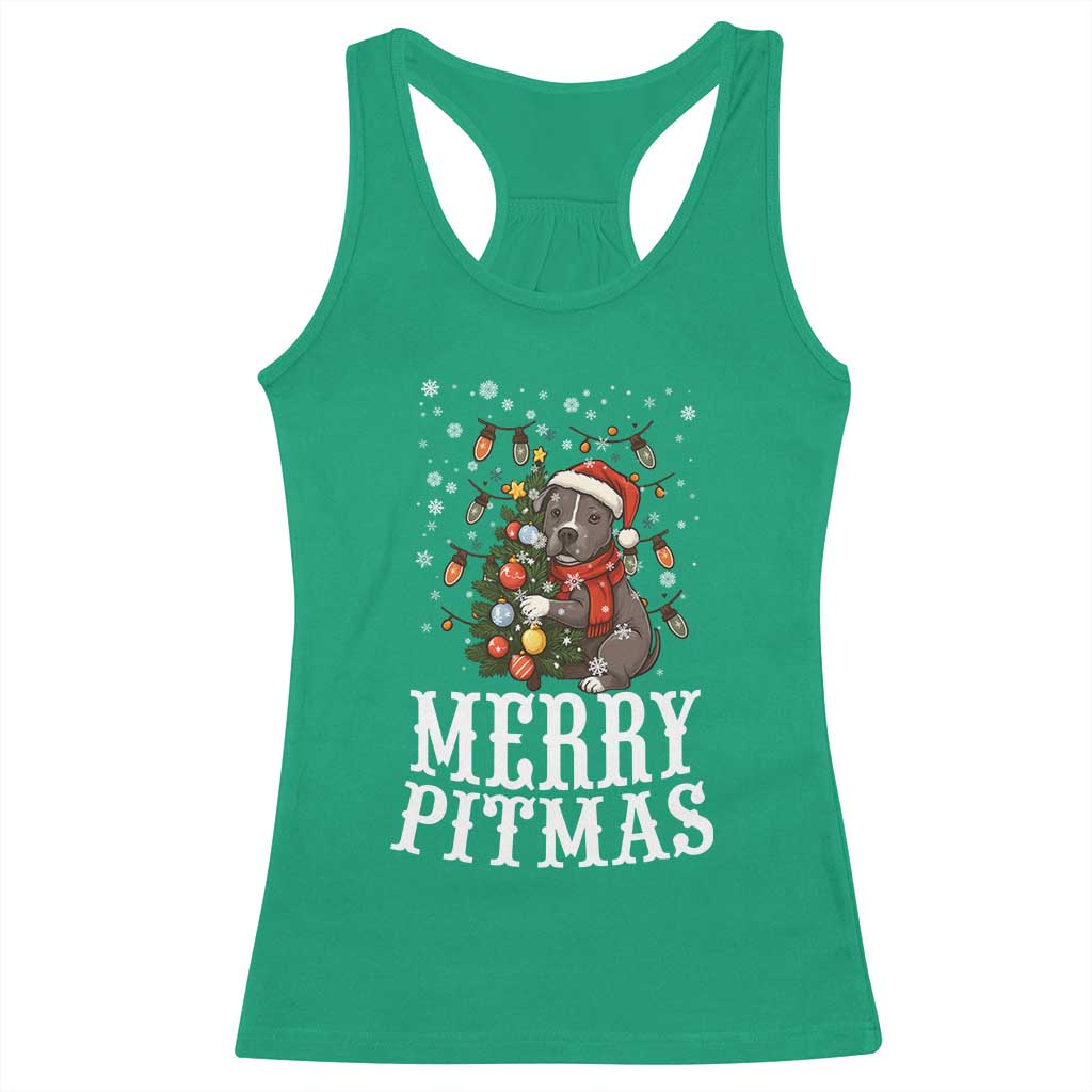 Christmas Pitbull Racerback Tank Top Funny Merry Pitmas Tree Hug TS12 Irish Green Print Your Wear