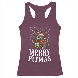 Christmas Pitbull Racerback Tank Top Funny Merry Pitmas Tree Hug TS12 Maroon Print Your Wear