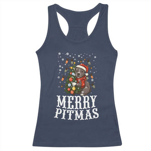 Christmas Pitbull Racerback Tank Top Funny Merry Pitmas Tree Hug TS12 Navy Print Your Wear