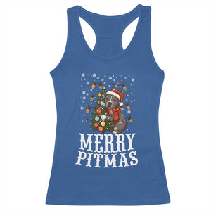 Christmas Pitbull Racerback Tank Top Funny Merry Pitmas Tree Hug TS12 Royal Blue Print Your Wear