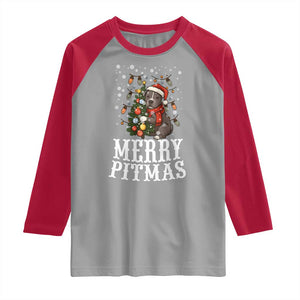Christmas Pitbull Raglan Shirt Funny Merry Pitmas Tree Hug TS12 Sport Gray Red Print Your Wear