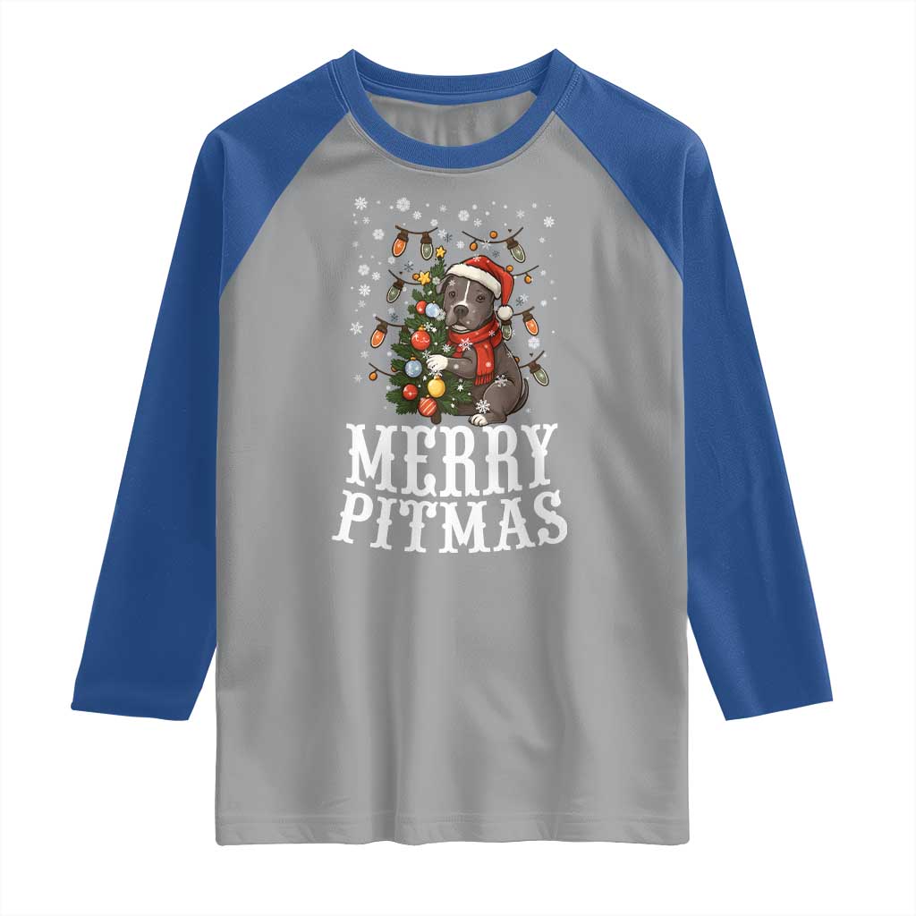 Christmas Pitbull Raglan Shirt Funny Merry Pitmas Tree Hug TS12 Sport Gray Royal Print Your Wear