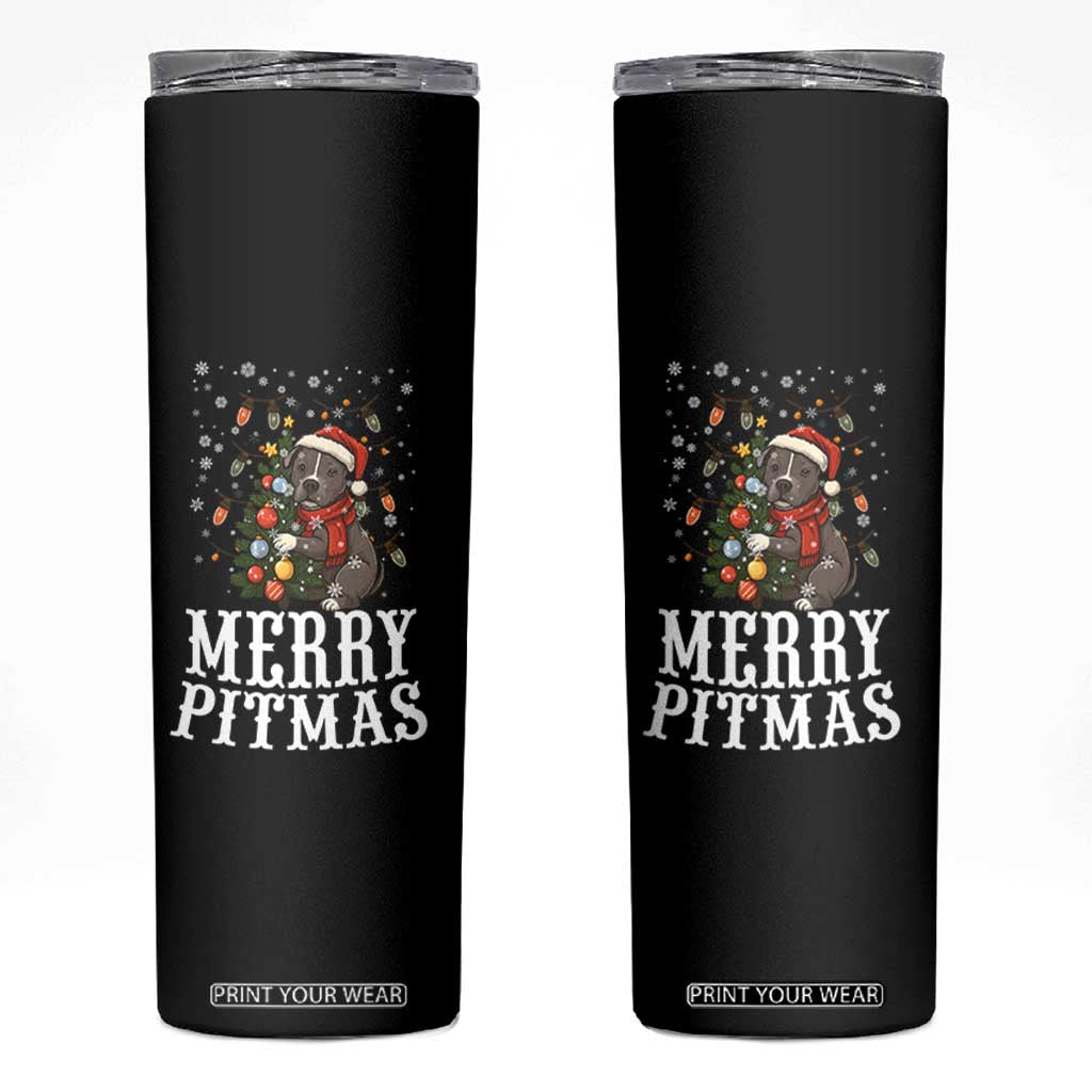 Christmas Pitbull Skinny Tumbler Funny Merry Pitmas Tree Hug TS12 Black Print Your Wear