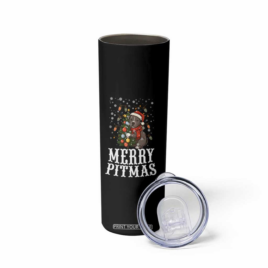 Christmas Pitbull Skinny Tumbler Funny Merry Pitmas Tree Hug TS12 Print Your Wear