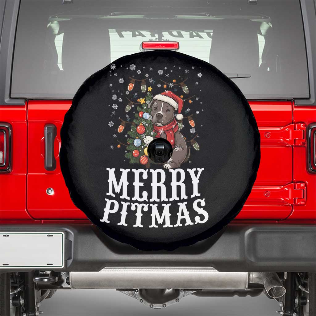 Christmas Pitbull Spare Tire Cover Funny Merry Pitmas Tree Hug TS12 Black Print Your Wear
