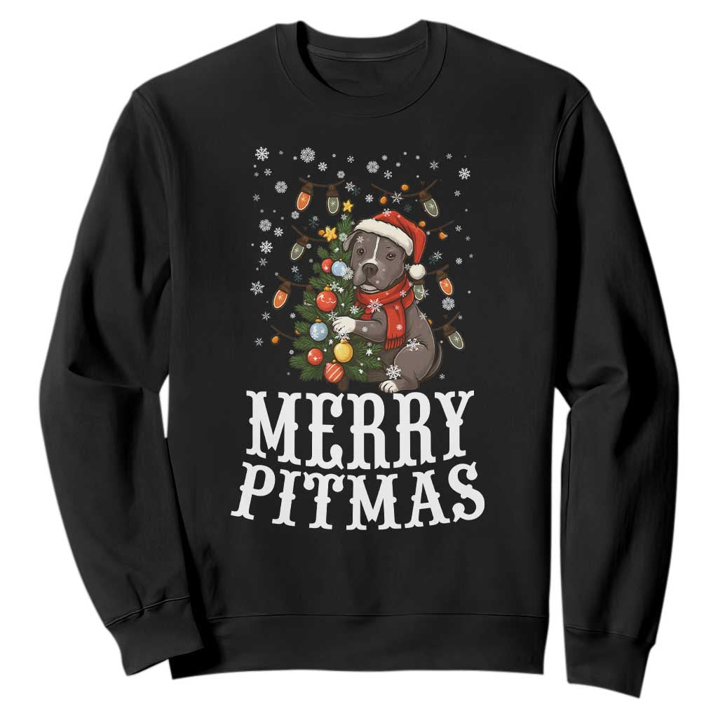 Christmas Pitbull Sweatshirt Funny Merry Pitmas Tree Hug TS12 Black Print Your Wear