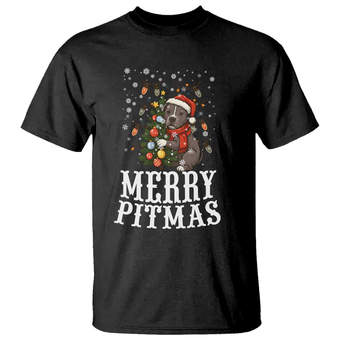 Christmas Pitbull T Shirt Funny Merry Pitmas Tree Hug TS12 Black Print Your Wear