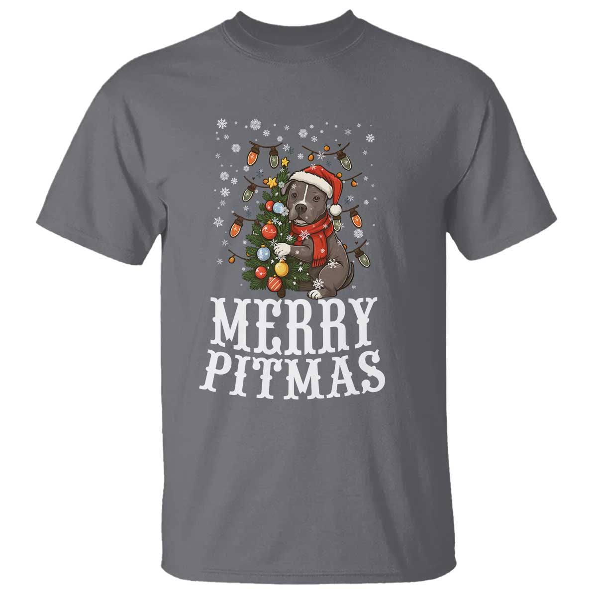 Christmas Pitbull T Shirt Funny Merry Pitmas Tree Hug TS12 Charcoal Print Your Wear