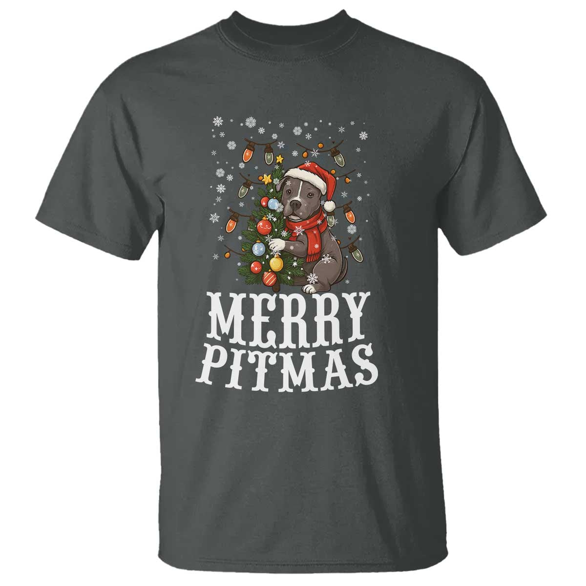 Christmas Pitbull T Shirt Funny Merry Pitmas Tree Hug TS12 Dark Heather Print Your Wear