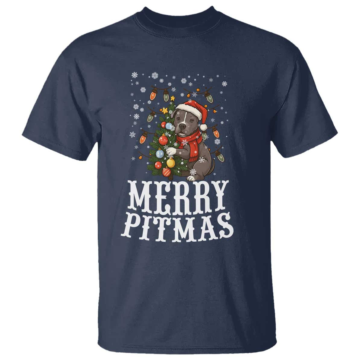 Christmas Pitbull T Shirt Funny Merry Pitmas Tree Hug TS12 Navy Print Your Wear