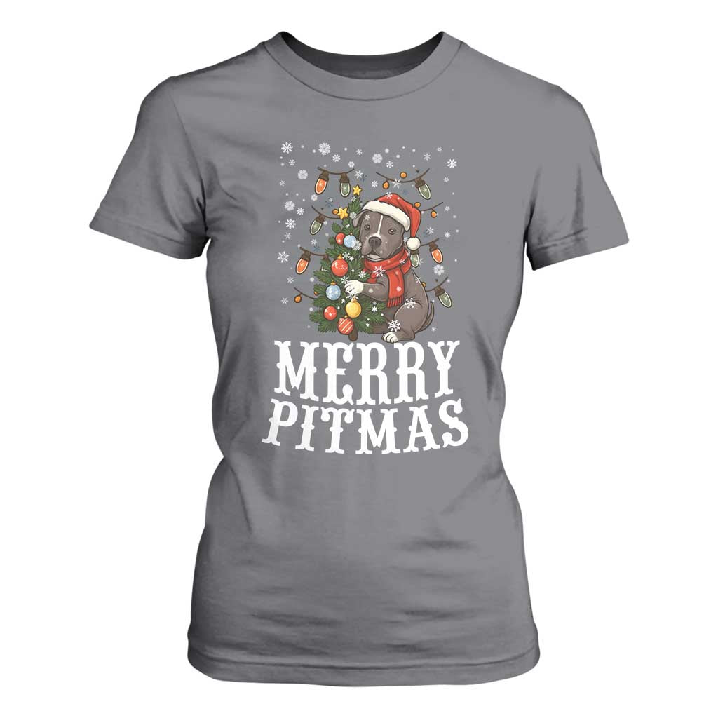 Christmas Pitbull T Shirt For Women Funny Merry Pitmas Tree Hug TS12 Charcoal Print Your Wear