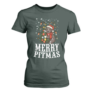 Christmas Pitbull T Shirt For Women Funny Merry Pitmas Tree Hug TS12 Dark Forest Green Print Your Wear