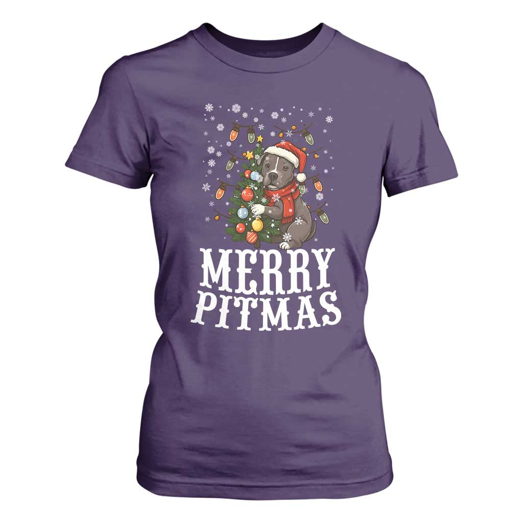 Christmas Pitbull T Shirt For Women Funny Merry Pitmas Tree Hug TS12 Purple Print Your Wear