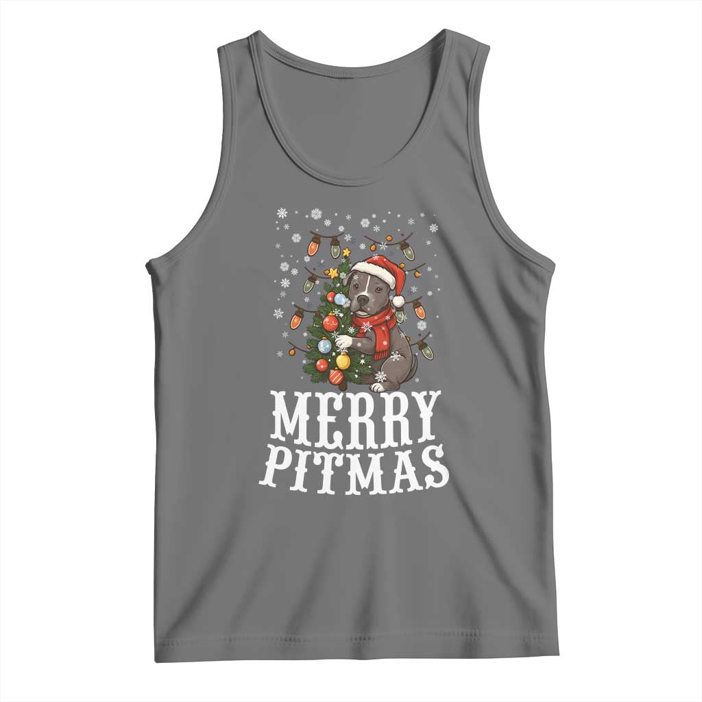 Christmas Pitbull Tank Top Funny Merry Pitmas Tree Hug TS12 Black Heather Print Your Wear