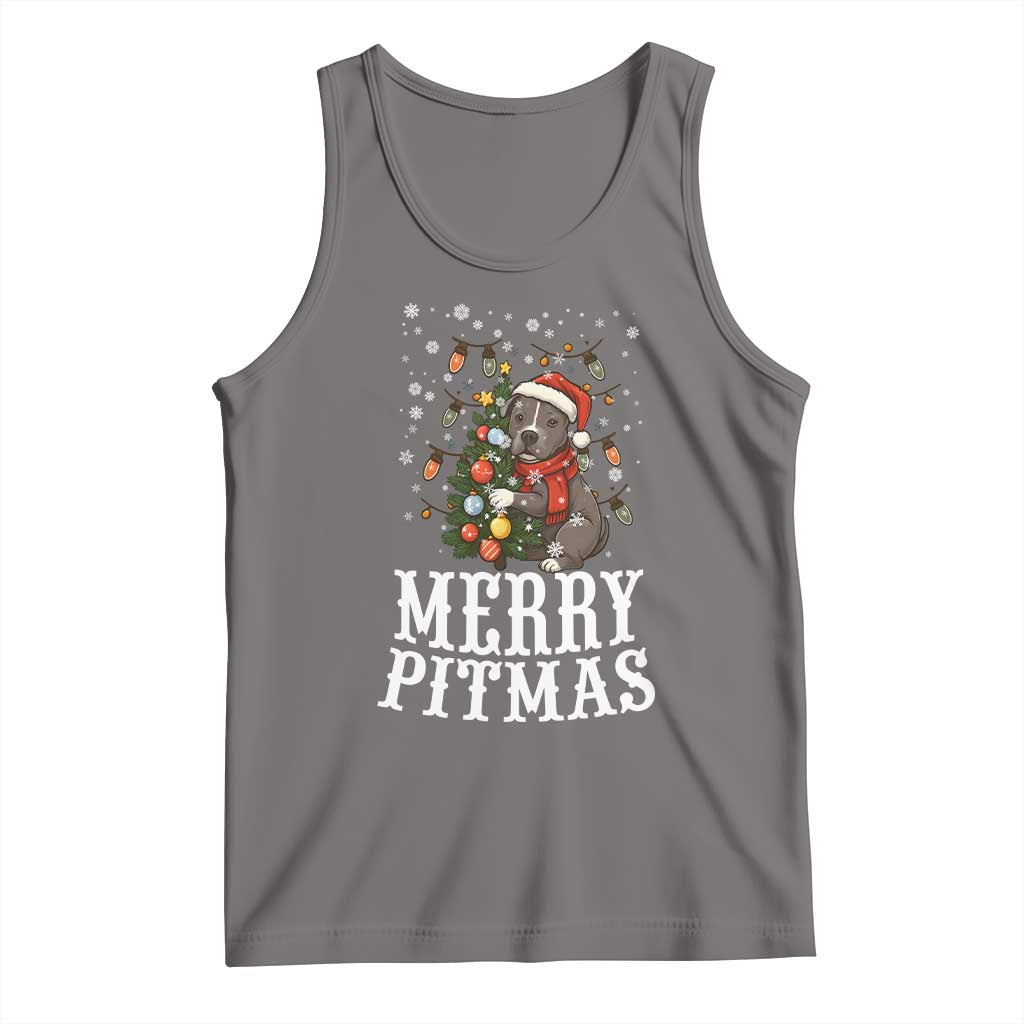 Christmas Pitbull Tank Top Funny Merry Pitmas Tree Hug TS12 Deep Heather Print Your Wear