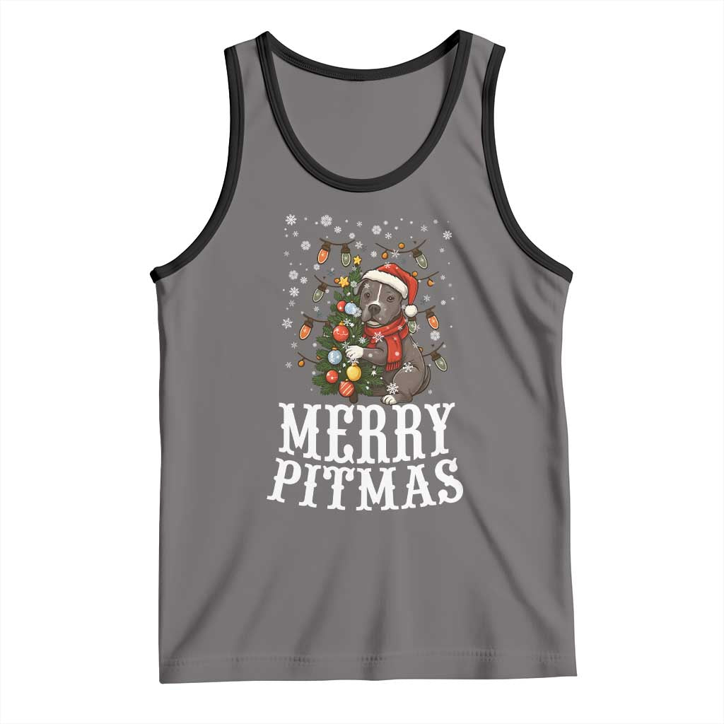 Christmas Pitbull Tank Top Funny Merry Pitmas Tree Hug TS12 Deep Heather Black Print Your Wear