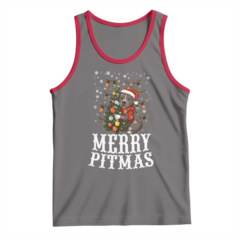 Christmas Pitbull Tank Top Funny Merry Pitmas Tree Hug TS12 Deep Heather Red Print Your Wear